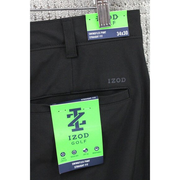 Izod Swingflex Golf Pants Mens 34x30 Black Solid Performance Outdoor Golf NWT - Picture 6 of 9